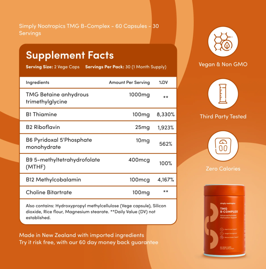 Simply Nootropics TMG B-Complex Capsules