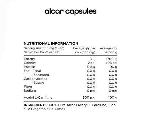 Switch Nutrition Alcar Capsules (100% Pure Acetyl L-Carnitine)
