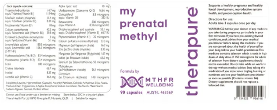 Therapure MTHFR Wellbeing My Prenatal Methyl Cap X 90