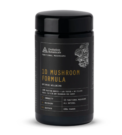 Evolution Botanicals -10 Mushroom Formula 100g Glass Jar